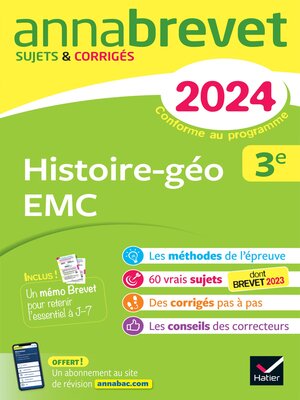 cover image of Annales du brevet Annabrevet 2024 Histoire-géographie EMC